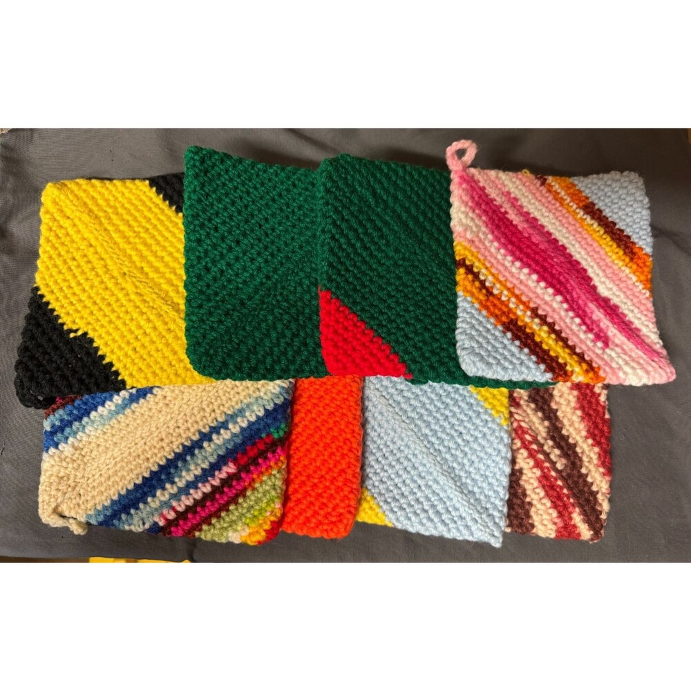 Lot of 8 Handmade Crochet Potholders Hot Pads Trivets Colorful Retro Vintage